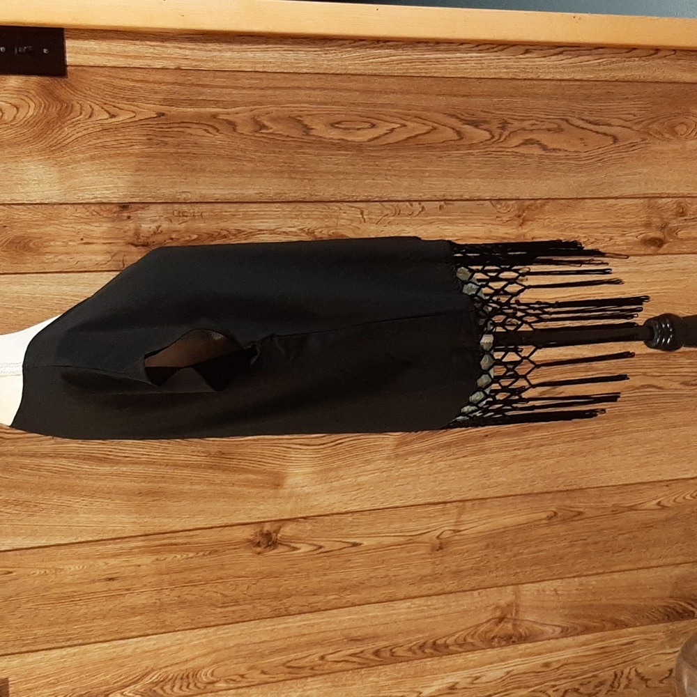 New York & Company Black Fringe Short Sleeve Blouse (Small) - Picture 6 of 10